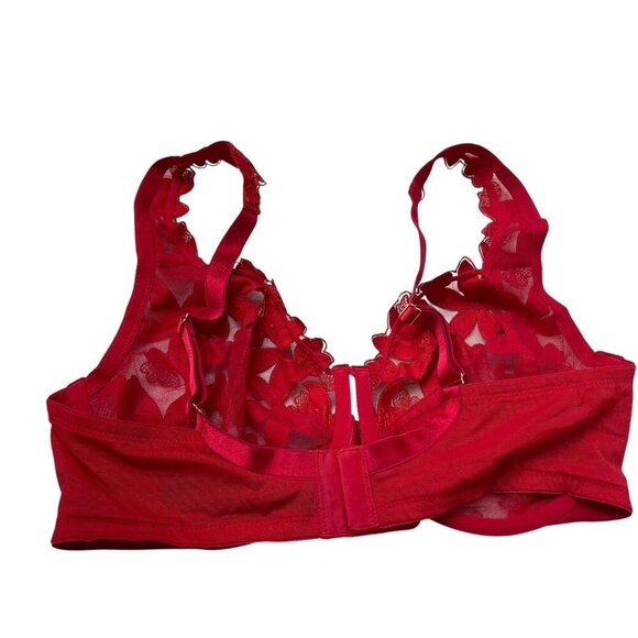 Victoria’s Secret Floral Embroidery Bra Very Sexy Unlined Demi Red 36DD Sheer - Picture 7 of 8